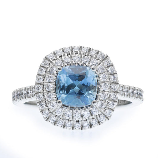 Ava-Aquamarine and Diamond Double Halo Ring - Davidson JewelsColored Gemstones Rings