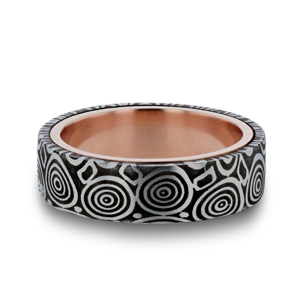 Damian Damascus Steel and Gold Wedding Band – Davidson Jewels