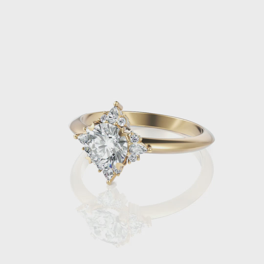 18k yellow gold cluster engagement ring with round brilliant cut diamond video