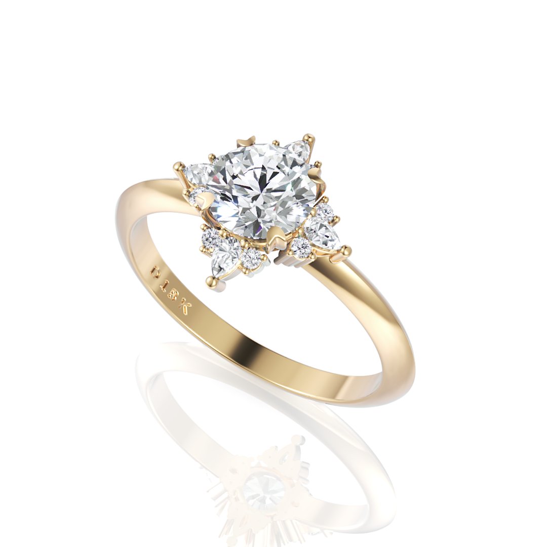 18k yellow gold and diamond halo style engagement ring