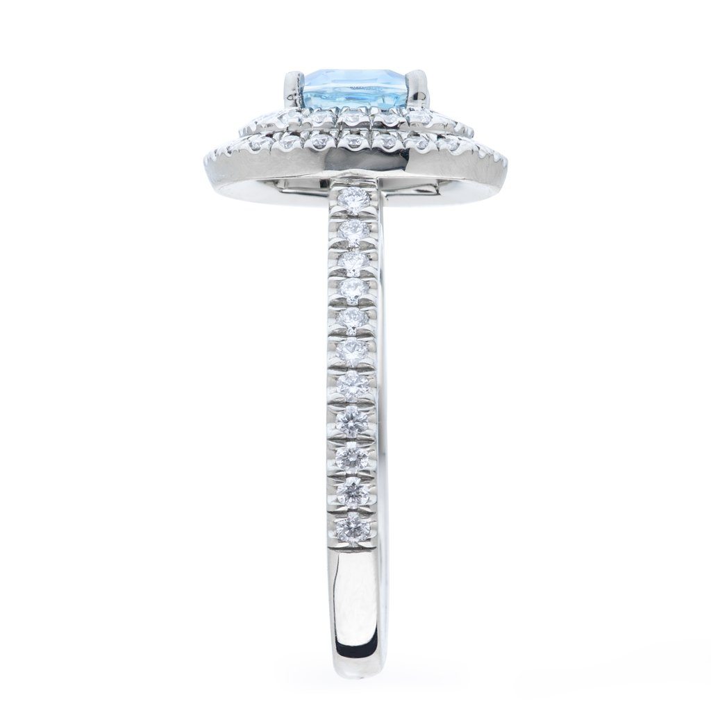 Ava-Aquamarine and Diamond Double Halo Ring - Davidson JewelsColored Gemstones Rings